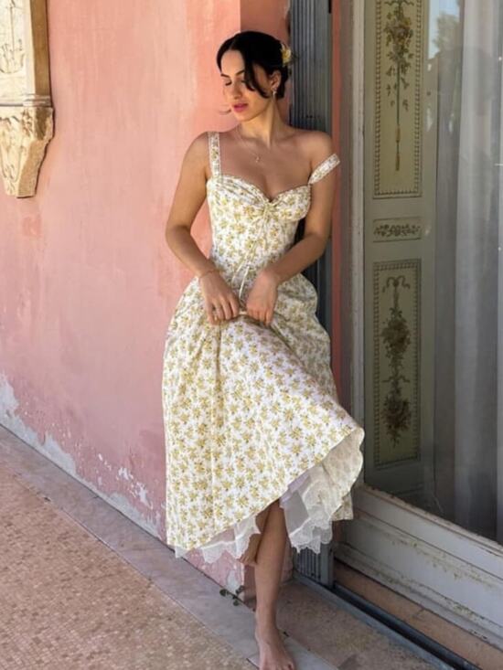House of CB Dresses & Skirts - House of CB Rosalee White Vintage Floral Print Cotton Bustier Sundress XS